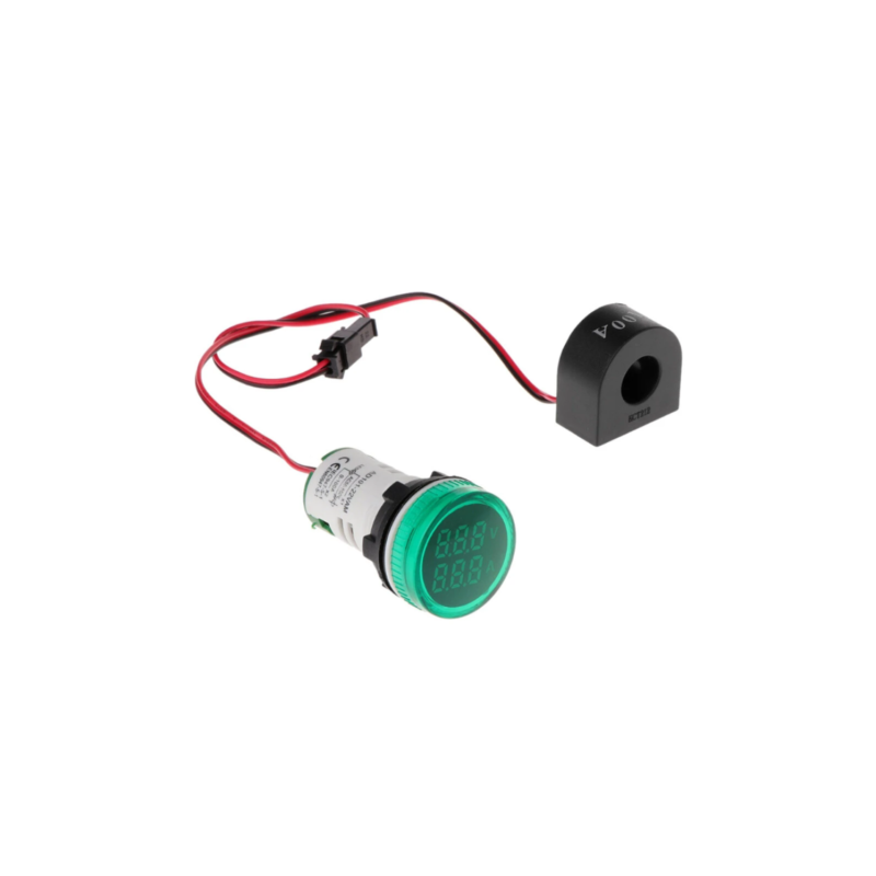 Voltimetro Amperimetro Redondo AC 60-500 V 0-100A D18 ( Azul/Rojo/ Verde)
