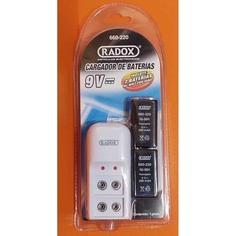 Cargador de baterías de 9V C/2 baterias incluidas